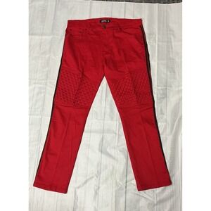 Trestles Supply Co. Red Moto Jeans Size 36 Black Stripe Slim Fit